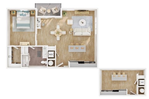 Floor plan for 1 bed, 1 bath, 856 sqft